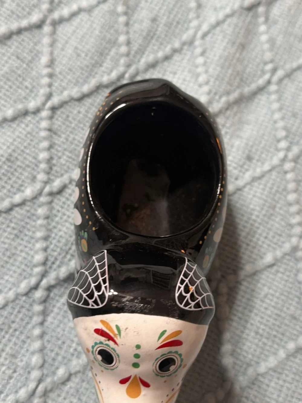 Hand-Painted Day of the Dead Black Ceramic Dog Planter